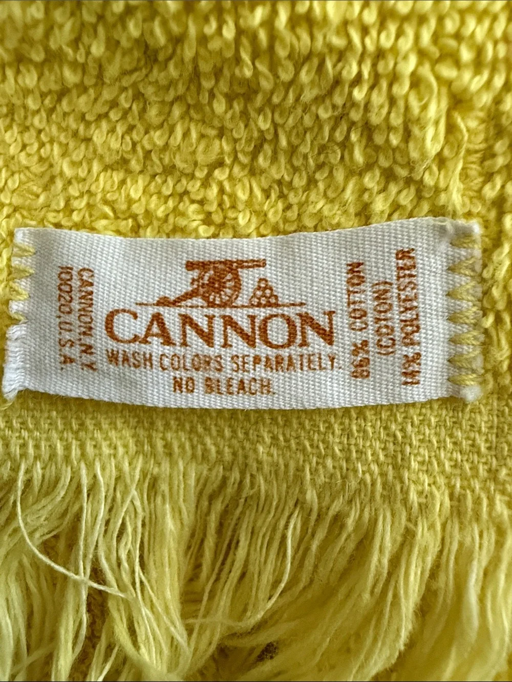 Vintage Mid-Century Cannon Yellow Floral Fringe Boho Hippie Garden Cottage Towel